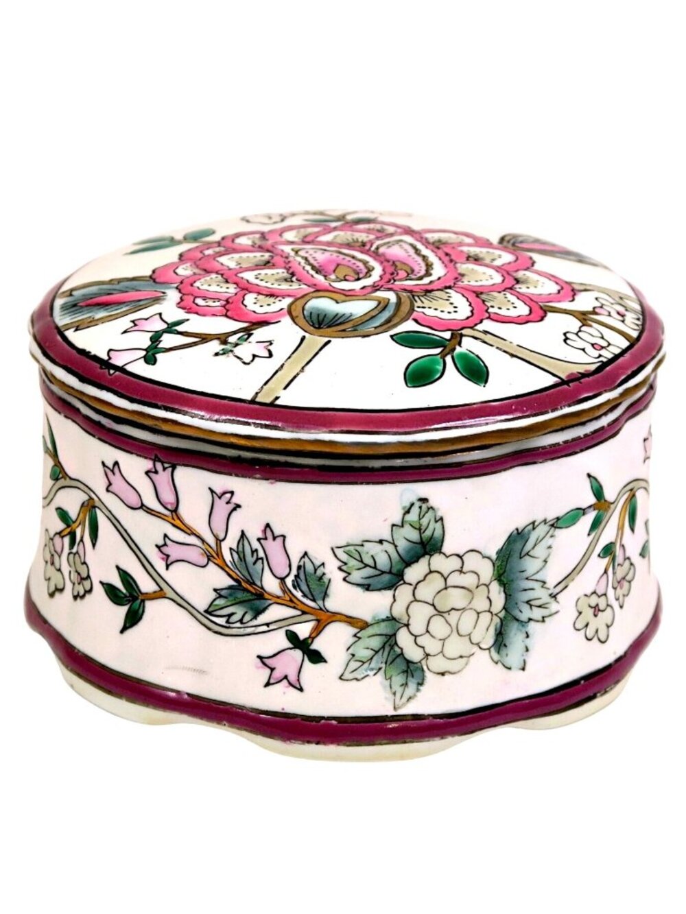 JCPenney Classic Traditions Round Floral Trinket Box Vintage 1980s Decor